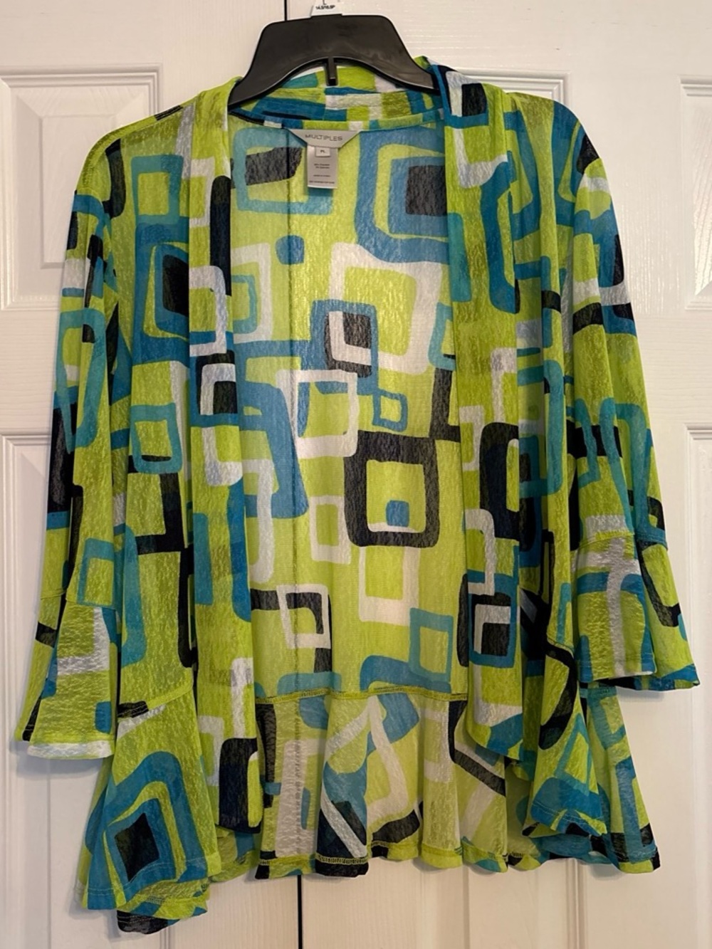 Multiples Lime Green Geometric Open-Front Women's Sweater